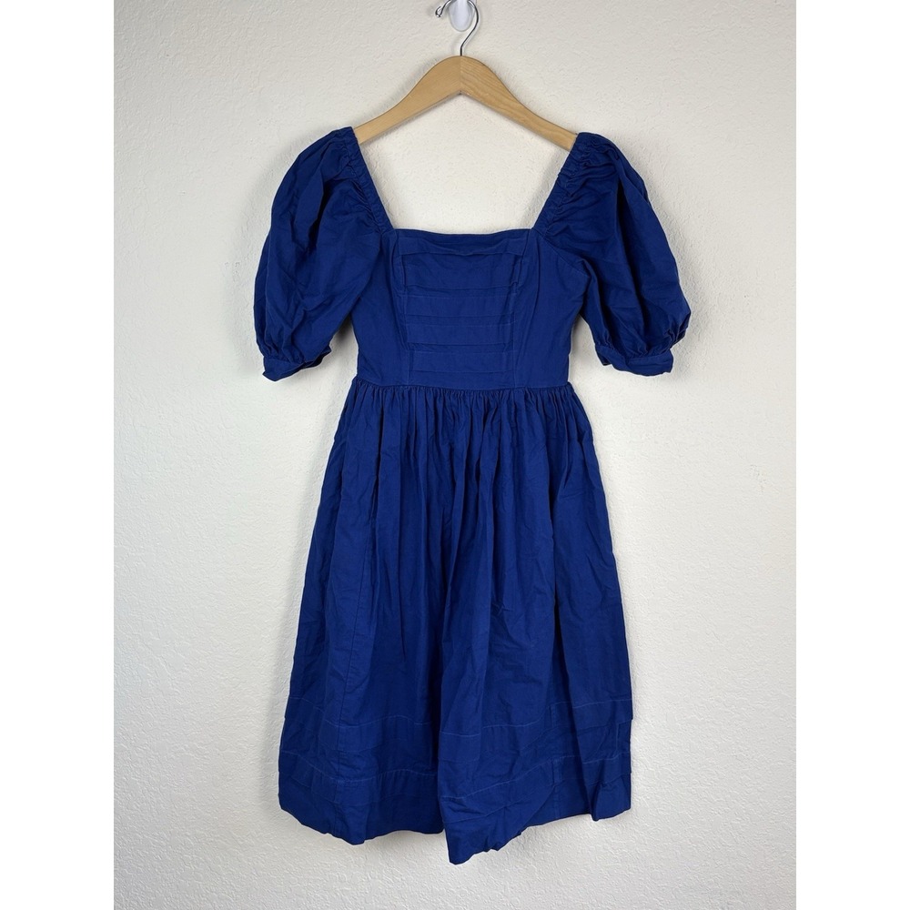 Vintage Laura Ashley Dress Size 6 Tea Party Gown Midi Puff Sleeve Cottage Blue